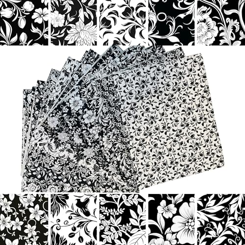 200pcs 4 x 4 inches Cotton Fabric Bundle-Black and White - color: Black and White, size: 4” x 4”