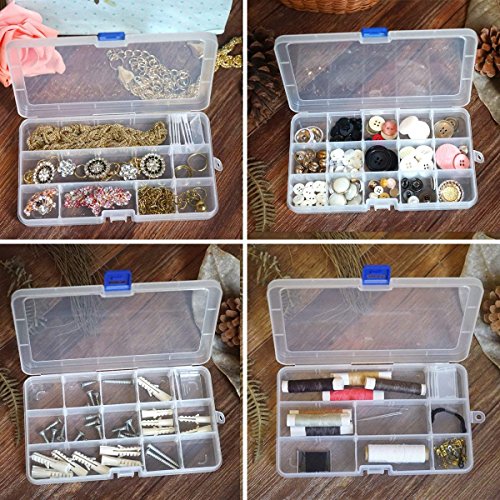 Qualsen Bead Organizer Box with Adjustable Dividers, 15 Girds, 12 Pack - size: 15 Gird-12pcs
