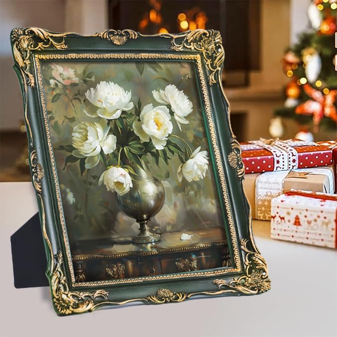 Saysmile Vintage 11x14 Picture Frame Green, Textured Antique Picture Frames with Embossed Flower Design, Ornate Frame for 11x14 Photo, Resin Antique Frames Tabletop & Wall Hanging, Home Decor - color: Green, size: 11x14