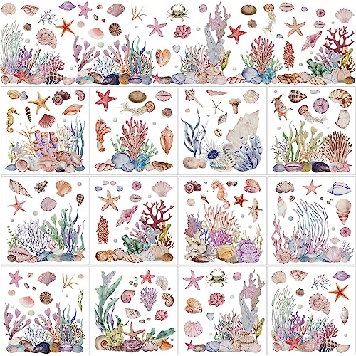 BBTO 12 Sheets Rub on Transfers for Crafts Wood Furniture DIY, 5.5" x 5.7" - style: Ocean
