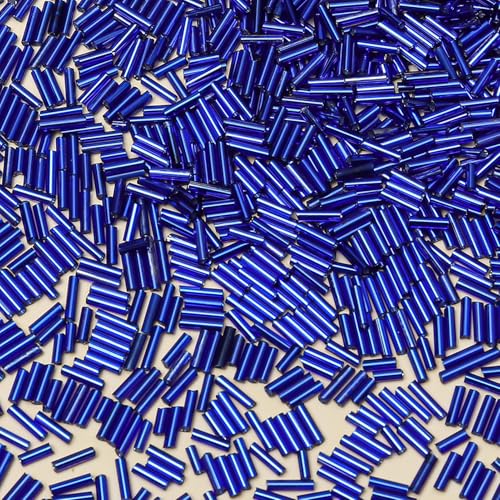 2000pcs Glass Bugle Beads, Tube Beads Bulk, Mini Long Tiny Small Waist Loose Spacer Embroidery Beaded for Bracelets Jewelry Making Sewing, Crafts, 2×6mm, Blue - color: Blue