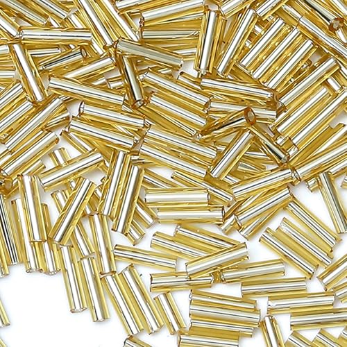 2000pcs Glass Bugle Beads, Tube Beads Bulk, Mini Long Tiny Small Waist Loose Spacer Embroidery Beaded for Bracelets Jewelry Making Sewing, Crafts, 2×6mm, Gold - color: Gold