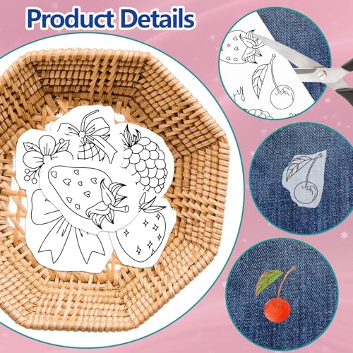ORIGACH 4 Sheets Water Soluble Embroidery Patterns Stabilizers - Pre-Printed Strawberry Designs - Stick & Stitch Embroidery Paper for Hand Sewing Lovers - color: Strawberry