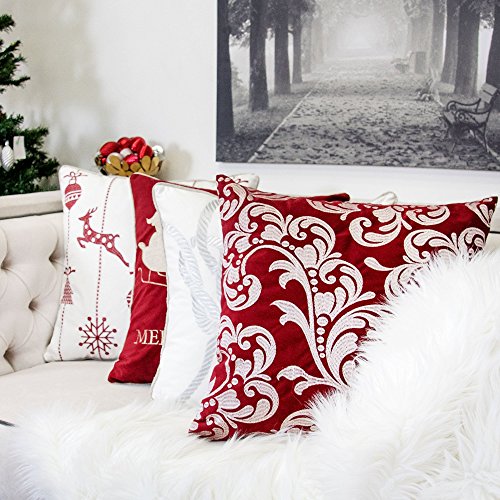 Embroidery White Velvet Throw Pillow Cover, Merry Christmas Series Gift Knot Luxury Soft Fuzzy Cozy Warm Slik Gift Square Couch Cushion Pillow Case 20 x 20 Inch, Cover Only - color: U5-gift Knot White