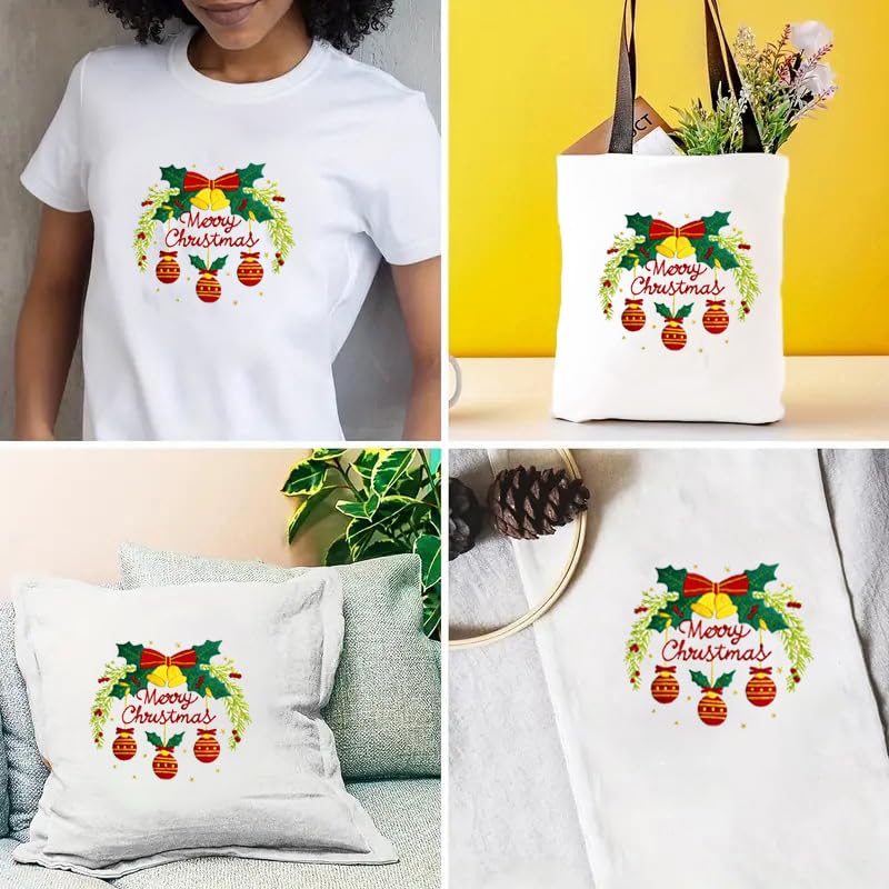 Zhenqing Merry Christmas Embroidery Kit for Beginners, Red Bells and Ornaments Craft Set with 20cm Hoop, Printed Design on 29x29cm Cotton Fabric, DIY Holiday Wall Art (C0036) - style: Christmas Bells