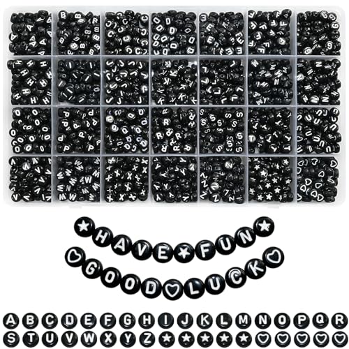 Looconi 1400pcs Black Letter Beads Star and Heart Beads 7x4mm Alphabet for Jewelry Making - color: Blacklheartstar, size: 7x4mm