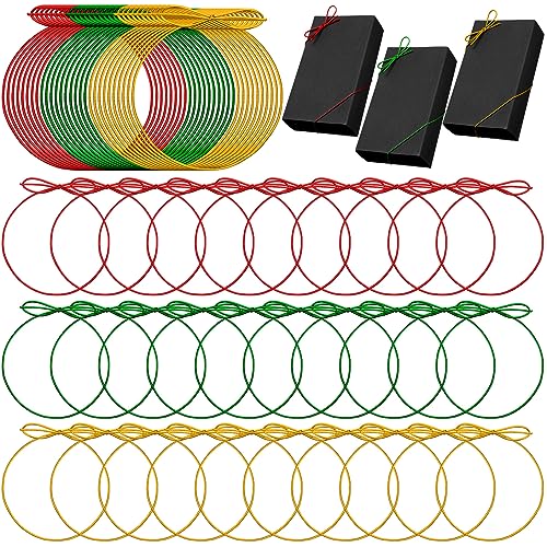 Berlune 120 Pcs Elastic Bows Pre Tied Stretch Loops Wrap, Red, Green, Gold - color: Red, Green, Gold