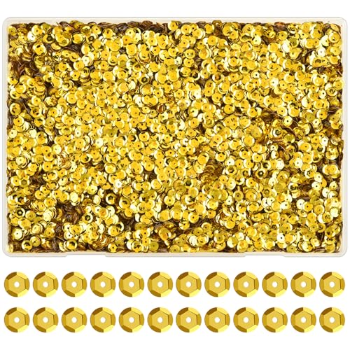 NACHLYNN 16800 Pcs 6MM Bulk Loose Sequins Gold Rainbow Round Cup Sequins Flat Beads Round with Holes for DIY Crafts Sewing Wedding Christmas Jewelry Making Nail Arts Crafts - color: Gold