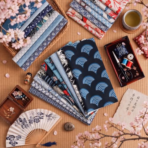 Tatuo 30 Pcs Japanese Cotton Fabric Squares 10 x 10 Inch Quilting Bundle - style: Japanese Style