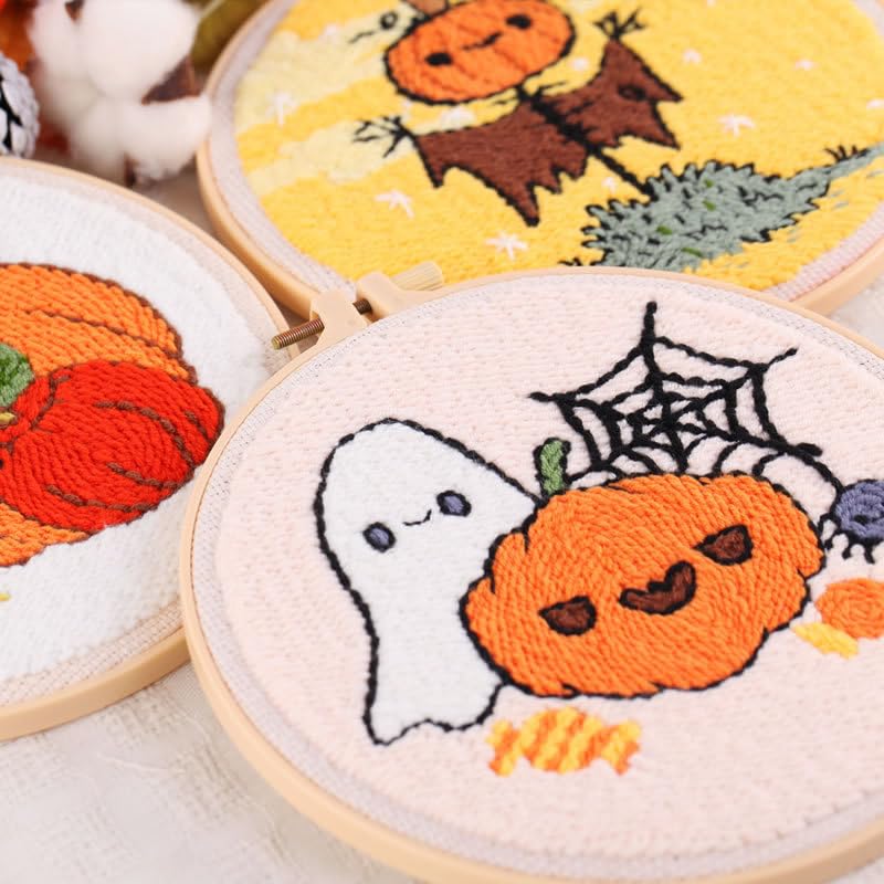 artcici Punch Needle Kit for Beginners with Halloween Ghost Pattern Tool and Yarn, Easy Embroidery Rug Hooking Set (Halloween Ghost) - color: Halloween Ghost