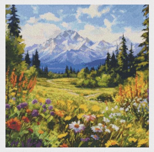 Moohue 14CT Counted Cross Stitch Kits for Adults Mountain Flowers Advanced Stamped Cross Stitch Kits for Adults (Mountain 4) - color: Mountain 4