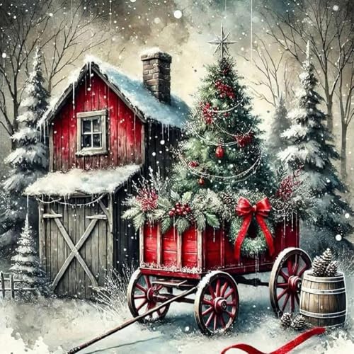 Christmas House Stamped Cross Stitch Kits for Beginners Adults 11CT - color: J187