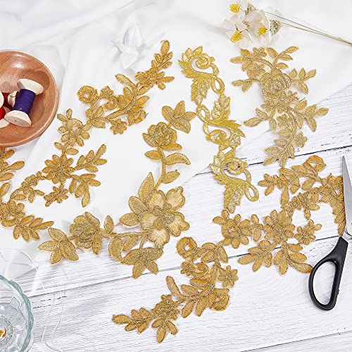 NBEADS 8 Pcs Embroidery Lace Patches,4 Styles Flower & Leaf Patches Iron on Sew on Patches Golden Floral Lace Appliques for Wedding Dress Decoration Repair Clothing Backpacks Jeans - color: Golden Floral 8 Pcs