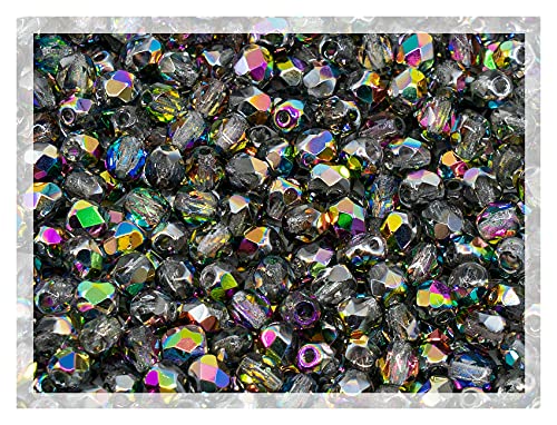 100 pcs of Faceted Fire Polished Pressed Czech Glass Beads 4mm (0.16in), Crystal Vitrail 00030-28101 BCV