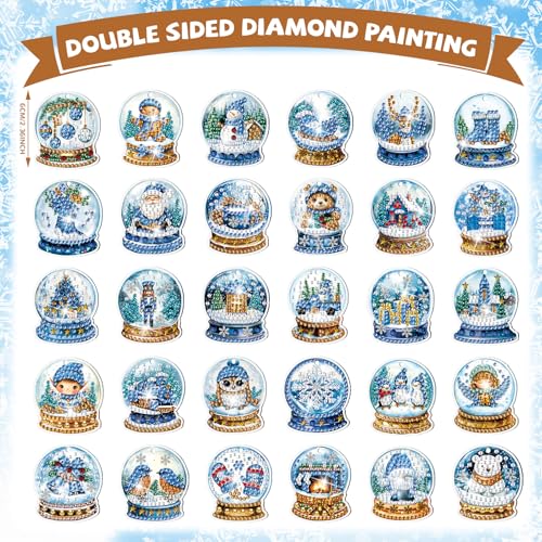 WILLBOND 30 Pcs Blue Winter Diamond Art Keychain Kits for Adults - color: Blue Crystal Ball