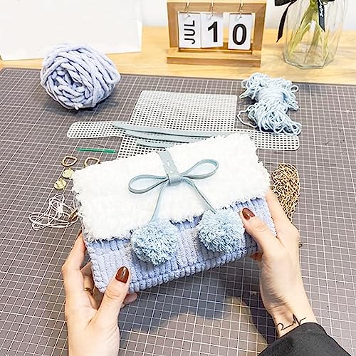 Allazone 58 PCS Clear Plastic Mesh Canvas Sheets for Embroidery, Plastic Mesh Sheets Plastic Canvas with 12 Color Acrylic Yarn for DIY Sewing Bag - color: 58 PCS - Yarn