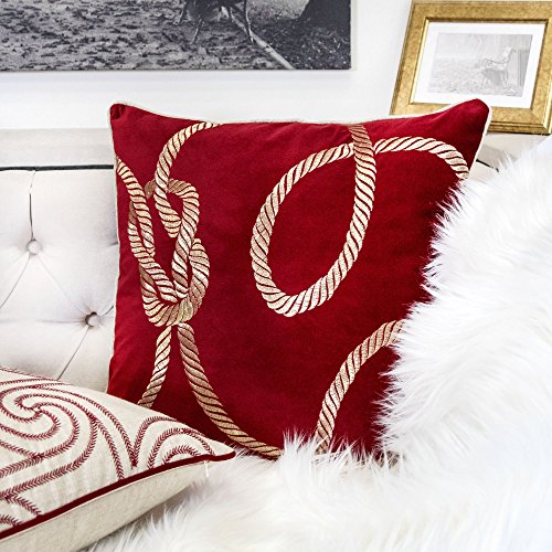 Embroidery Red Velvet Throw Pillow Cover, Merry Christmas Series Gift Knot Luxury Soft Fuzzy Cozy Warm Slik Gift Square Couch Cushion Pillow Case 20 x 20 Inch, Cover Only - color: U4-gift Knot Red