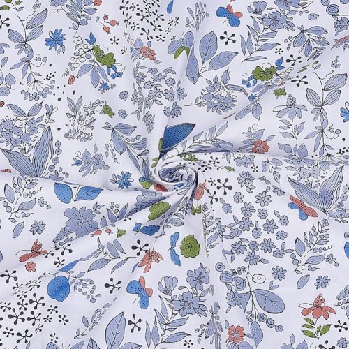 1.75 Yards White Floral Cotton Fabric Light Colored Retro Flower Leaves Patchwork Printed Squares Quilting Vintage Flowers Cloth for Sewing Making Dresses Headscarf Shawl DIY Craft Supply - size: 1600MM, style: White Flower