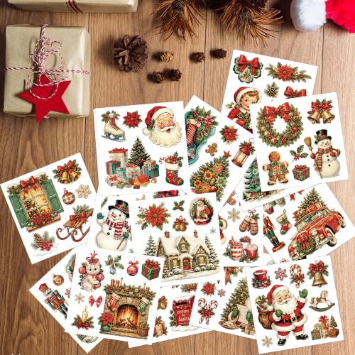 Christmas Rub on Transfers for Crafts, Classic Transfer Furniture Decals - style: Retro Christmas