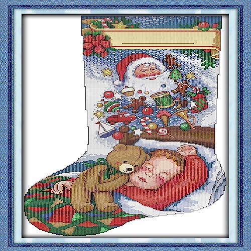 Howie's Needlepoint Cross Stitch Kits, 11CT Pre-Printed Pattern Charistmas Stocking Needlepoint Kits, DIY Charistmas Gift, Dream, 16.9 x 24.8 Inch - color: Dream