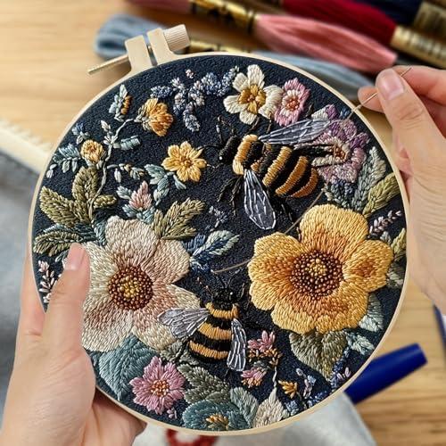 Embroidery Kit for Beginners,Adults DIY Starter Kit,Cross Stitching with Flower Stamped Patterns,Hoop,Tools,Colorful Threads with Needles-B - color: B-Two Flower