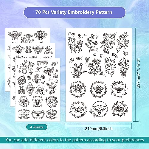 GLOBLELAND 4 Sheets Bee Water Soluble Embroidery Pattern 8.3×11.7 inch - color: Bee