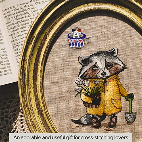 Cute Cat Magnetic Needle Keeper - Cross Stitch, Sewing, Embroidery & Needlework Storage - 29-Needle Gift for Cross Stitch Lover