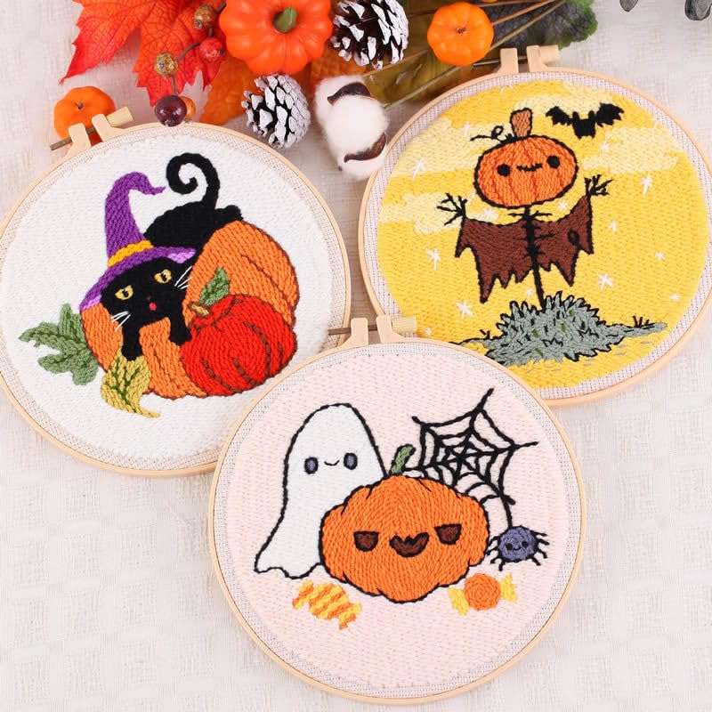artcici Punch Needle Kit for Beginners with Halloween Pumpkin Black Cat Pattern Tool and Yarn, Easy Embroidery Rug Hooking Set (Pumpkin) - color: Pumpkin