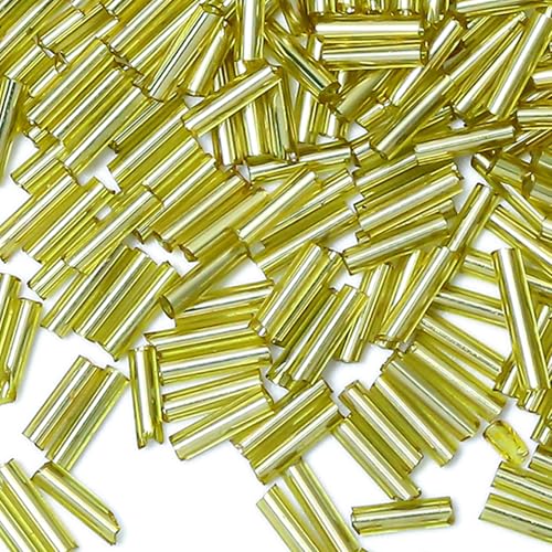 2000pcs Glass Bugle Beads, Tube Beads Bulk, Mini Long Tiny Small Waist Loose Spacer Embroidery Beaded for Bracelets Jewelry Making Sewing, Crafts, 2×6mm, Yellowish Green - color: Yellowish Green