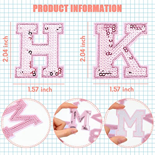 54 Pieces Iron on Sequin Letters Alphabet Patches Iron on Appliques Love Design Sew on Patches Glitter Hotfix for Bag Shoes DIY Craft Supplies(Pink) - color: Pink