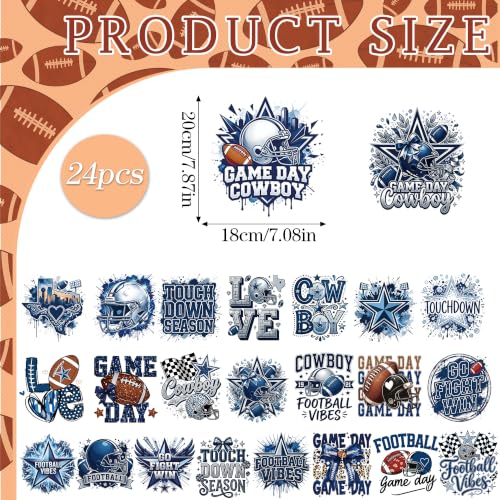 Dazoratix Blue Football Iron on Transfers - 24 Sheets Cowboy Ready to Press - style: Blue Football-1