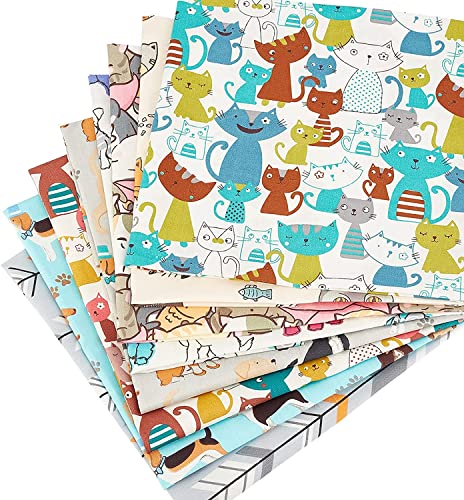AMORNPHAN Cat and Dog Cartoon Printed 100% Twill Cotton Quilting Bundles Fabric for Patchwork Needlework DIY Handmade Sewing Crafting Precut Face Mask 16x20 Inches (40x50cm.) Set of 8 Pieces (Cat) - color: Cat
