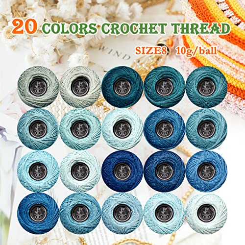 Soft 20 Colors Classic Crochet Thread 20 Pack,100% Cotton (Delft Blue-828-927) - color: Delft Blue Series