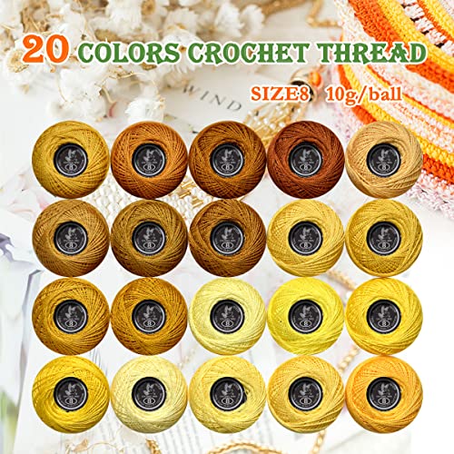 Soft 20 Colors Classic Crochet Thread 20 Pack,100% Cotton (Dark Topaz-728-725) - color: Dark Topaz Series