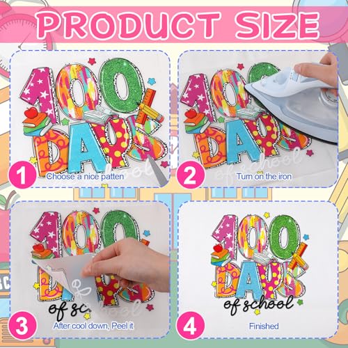 Yuntau 30 Pcs 100 Day of School Iron on Transfers Patches, DTF Vinyl Decal - style: 100 Day of School