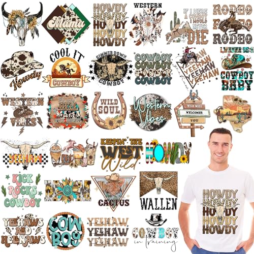 Yuntau 30 Pcs Western Iron on Transfers Patch, Cowboy DTF Vinyl Decal - style: Western Cowboy
