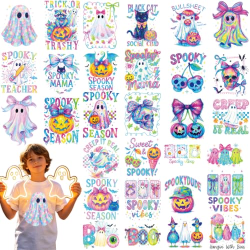 30 Pcs Bows Ghost Halloween DTF Transfers Ready to Press - style: Halloween Ghost