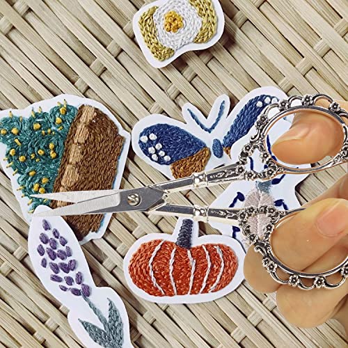 BIHRTC 4.5inch Plum Blossom Embroidery Scissors with Leather Case - style: Vintage Silver