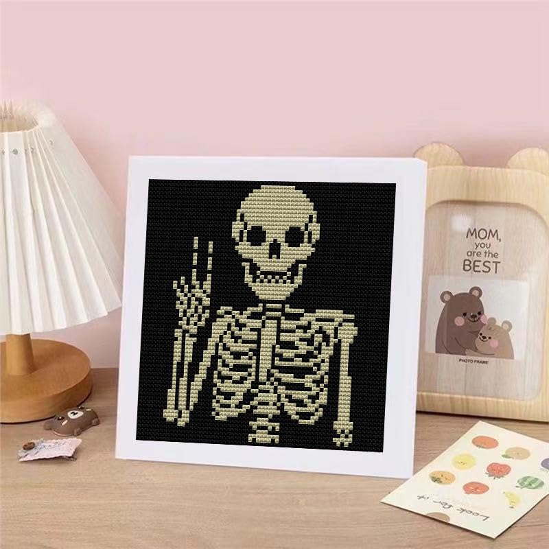 Punk Skeleton Stamped Cross Stitch Kits for Adults Beginners with Frame - color: skeleton Cross Stitch Kits