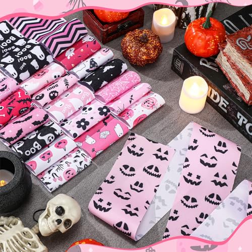 Hosuly 40 Pcs Cute Pink Halloween Fabric Jelly Quilting Bat Strips Roll - color: Pink Halloween