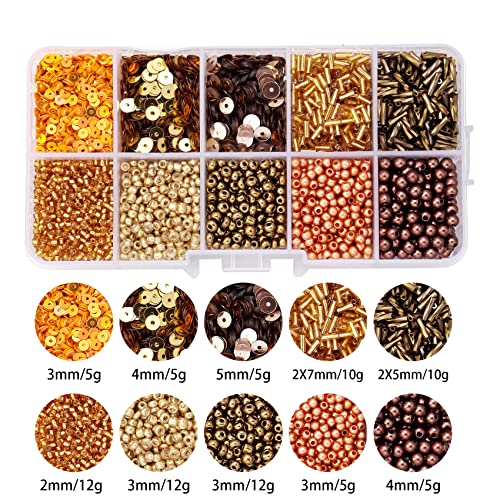 Gold Glass Seed Bugle Tube Beads for Jewelry Making - color: gold