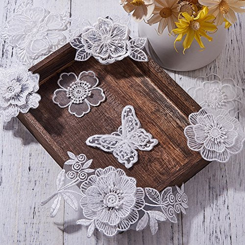 NBEADS 10 Pcs White Mix Style Embroidery Lace Flower Patches Appliques DIY Sewing Craft for Decoration, Sew On Patches for Repairing and Decorating Clothing, Bags - color: White 10pcs