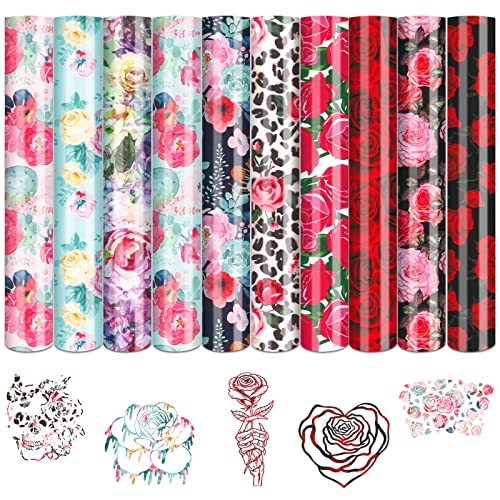 Tintnut Pink Red Rose Heat Transfer Vinyl,10 Sheets 12"x10" Iron on Vinyl - color: Flower