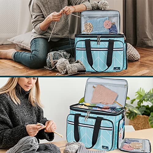 PAVILIA Large Knitting Yarn Storage Bag Crochet Organizer for Knitter, Teal - color: Chevron Teal