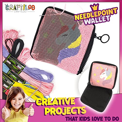 Needlepoint Kit for Kids Ages 6-12 - Unicorn Wallet Cross Stitch Craft - color: Unicorn