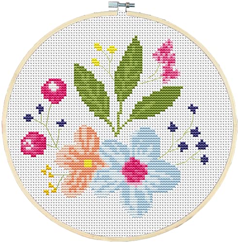 Awesocrafts Cross Stitch Kits Flower 11CT Stamped Patterns Easy Cross Stitching Embroidery Needlework Kit Supplies (Flower) - color: Flower