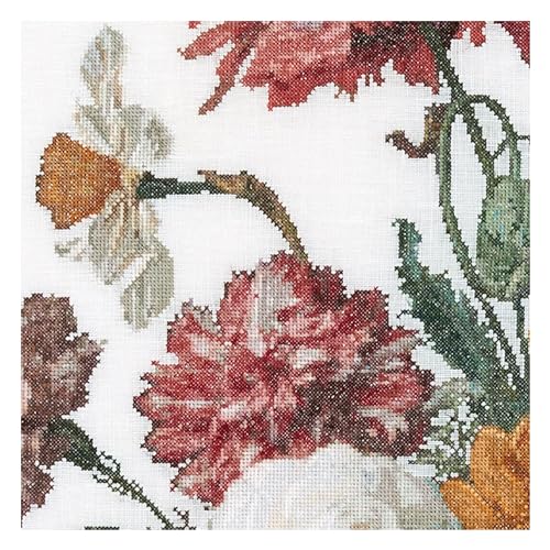 Thea Gouverneur - Counted Cross Stitch Kit - Still Life with Flowers in a Glass Vase - Linen - 36 Count - for Adults - DMC Embroidery Threads and Other Cross Stitch Supplies Included - 785 - color: 785 Linen