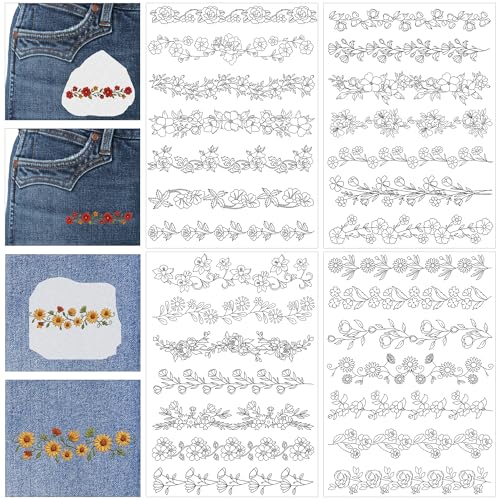 Flower Border Embroidery Patterns, Water Soluble Stick and Stitch Paper - style: Border992