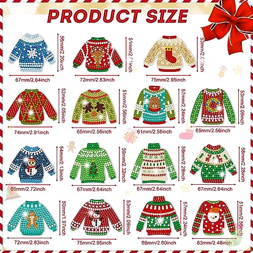 Estune 15 Pcs Christmas Diamond Painting Keychain Kits for Adults