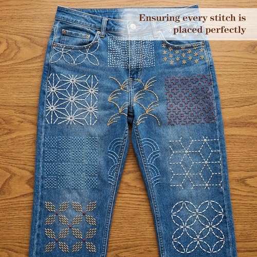 32 Pcs Sashiko Stencil, 5.12 x 5.12 Inch Quilting Stencils, Geometric Pattern Drawing Line Embroidery Template, Embroidery Pattern Stabilizer for Sewing Hand Quilting and Crafting